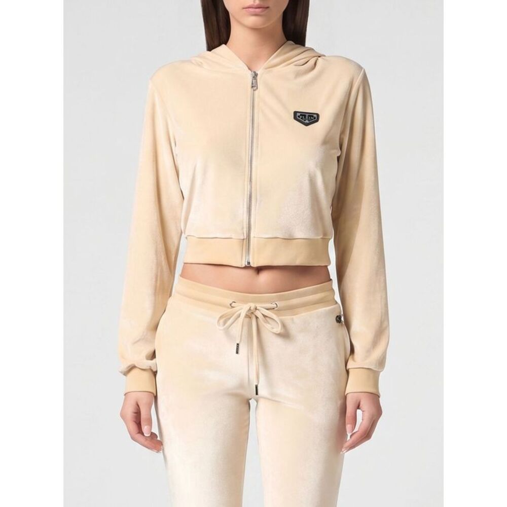 Cropped Velvet Zip Hoodie Philipp Plein With Skull Rhinestones